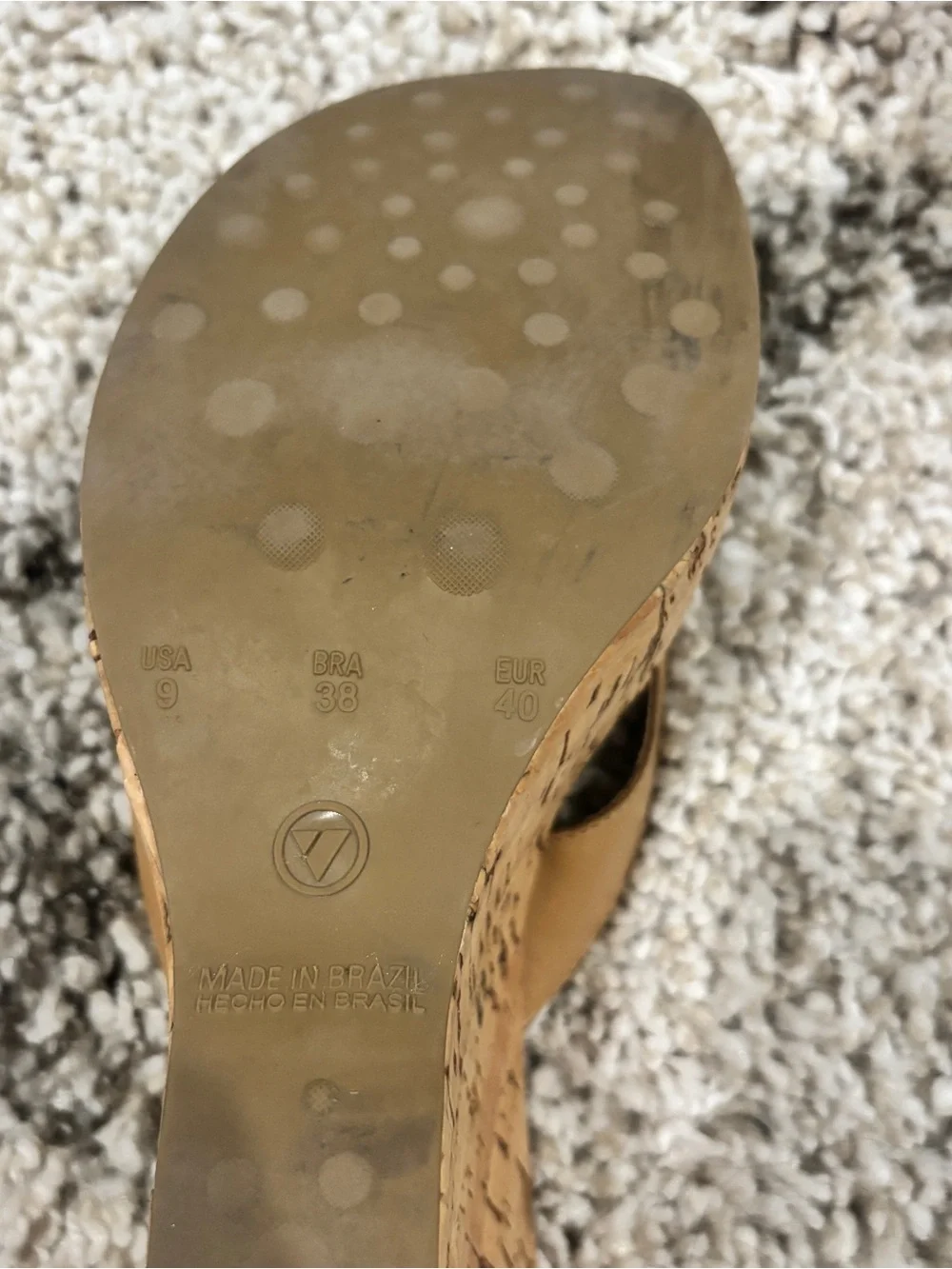 ALDO Tan Leather Cork-Effect Wedge Thong Sandals